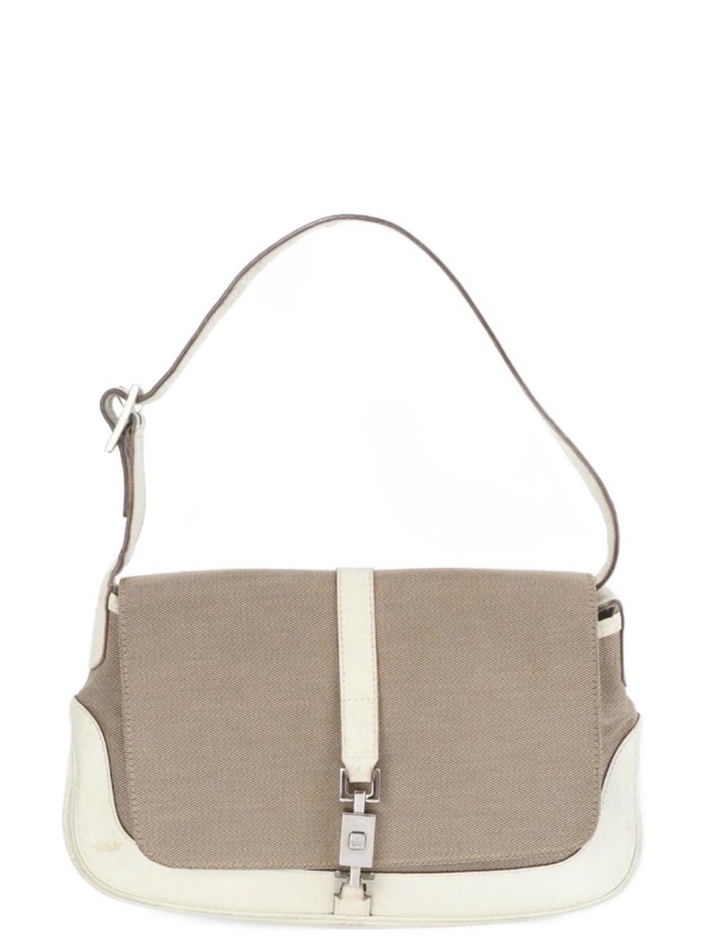 Rare Auth Gucci Jackie Mini Beige linen canvas Cream leather Shoulder Bag small - Picture 2 of 3